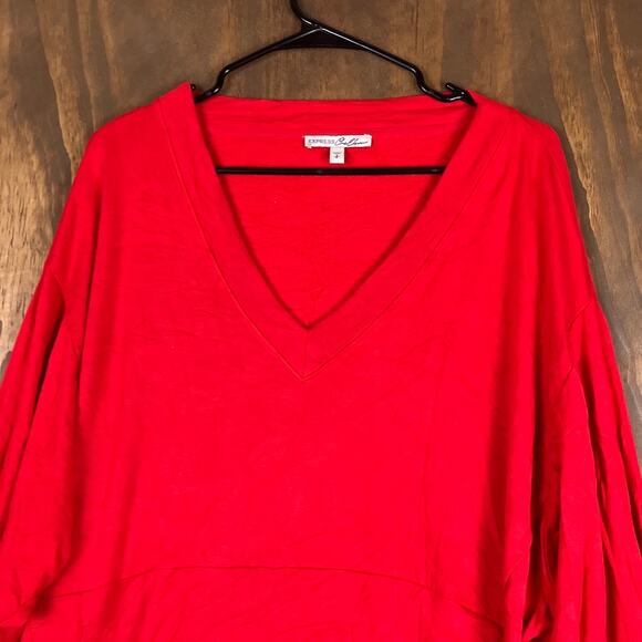 Express 111 Womens Sweater Red V Neck Long Sleeve Relaxed Rayon Blend Small - Picture 2 of 12
